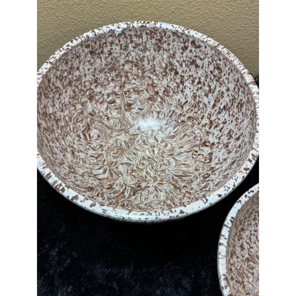 Vintage Boonton Thumb Print Confetti Brown Melamine Bowls Set Of 2 - Picture 3 of 8